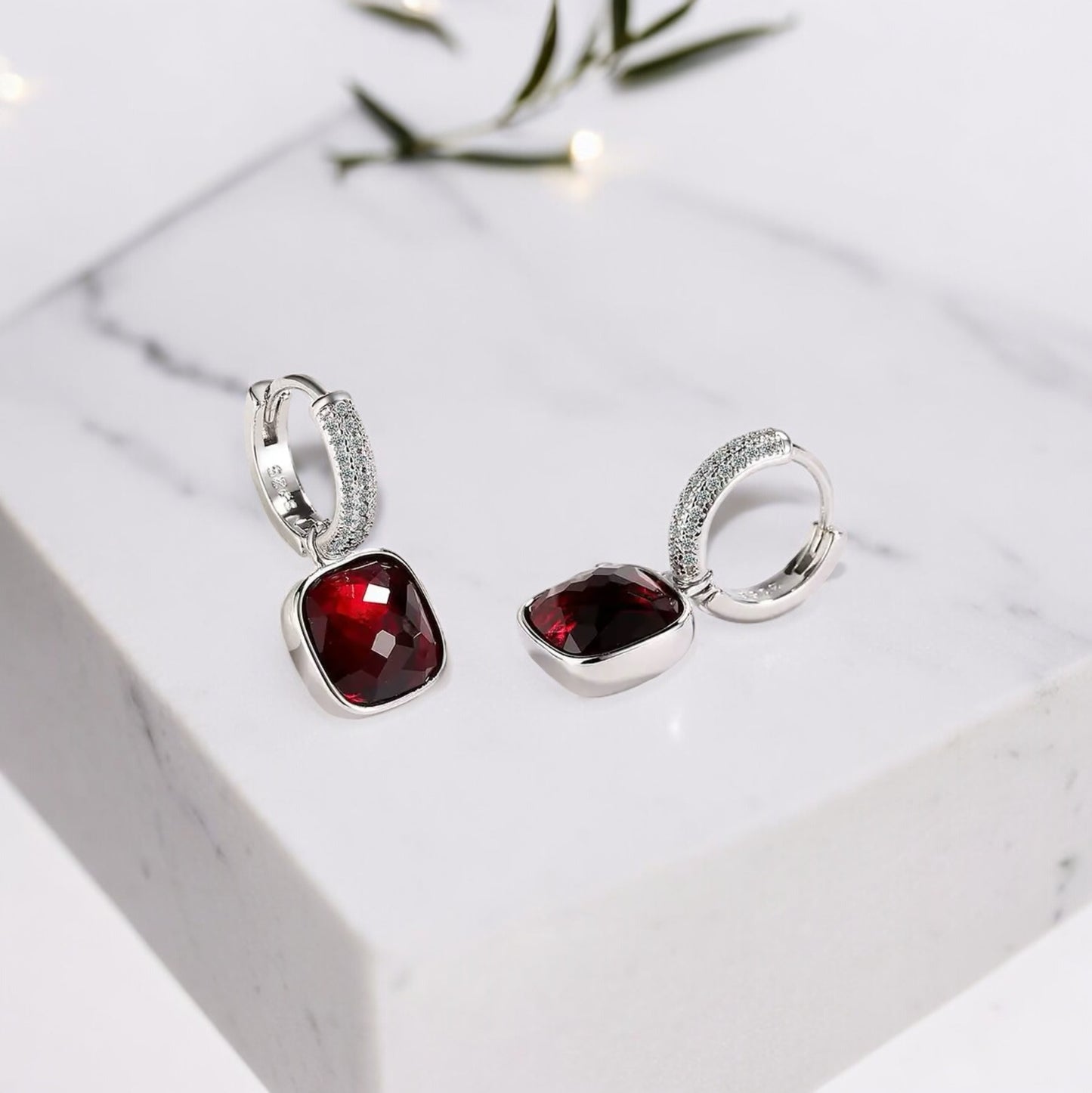 GARNET STERLING SILVER EARRINGS