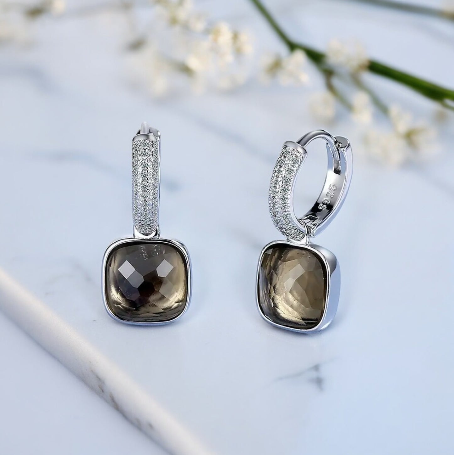 SMOKY QUARTZ STERLING SILVER EARRINGS