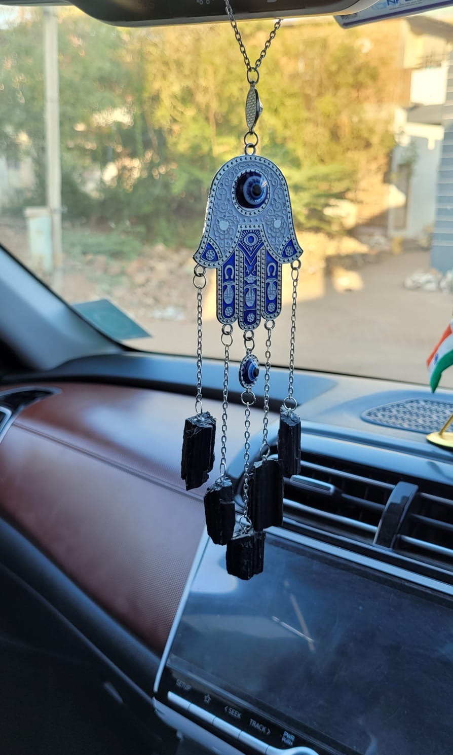 HAMSA HAND AND BLACK TOURMALINE HANGER