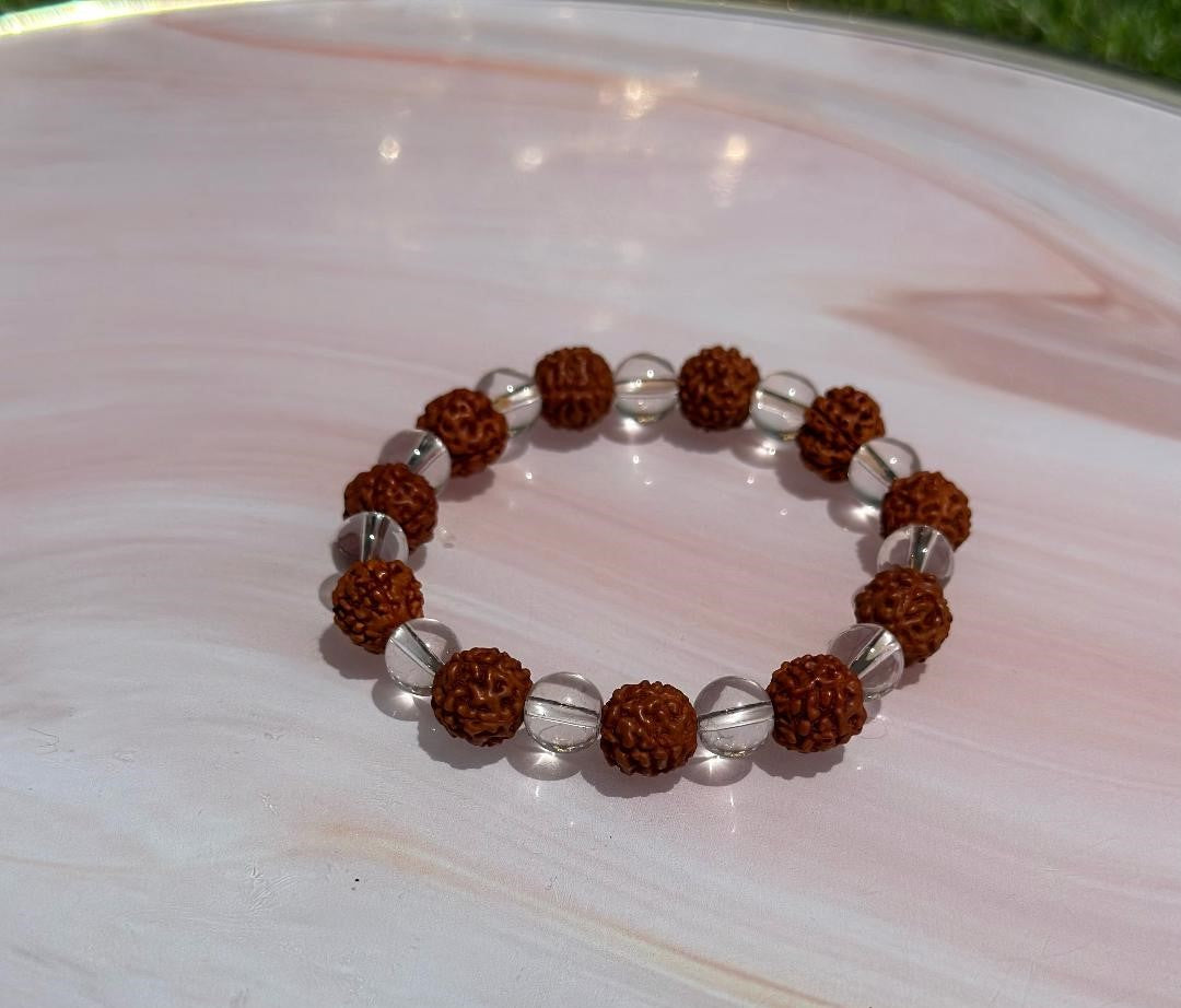 RUDRAKSH AND CLEAR QUARTZ BRACELETE