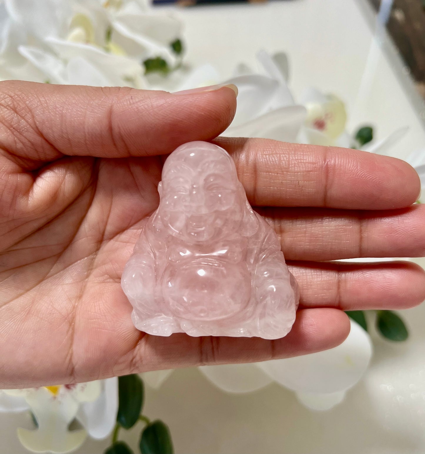 ROSE QUARTZ LAUGHING BUDDHA