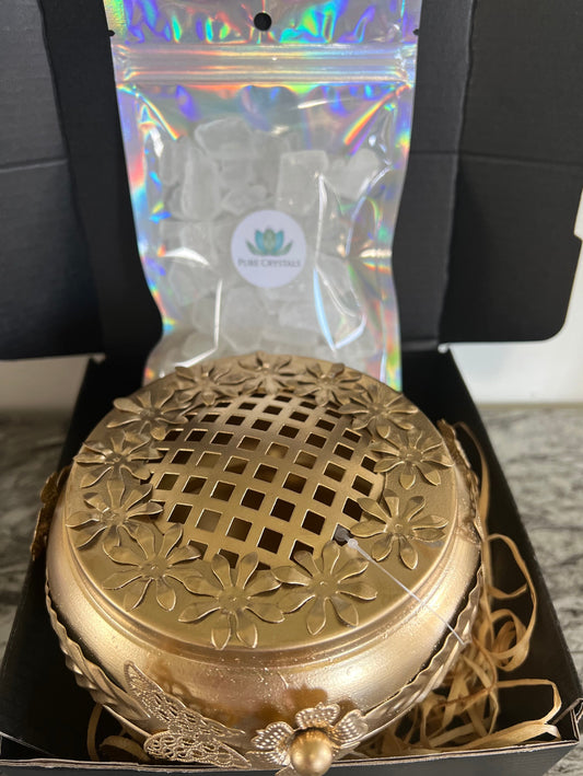 Metal Sage & Camphor Burner with Wooden Handle