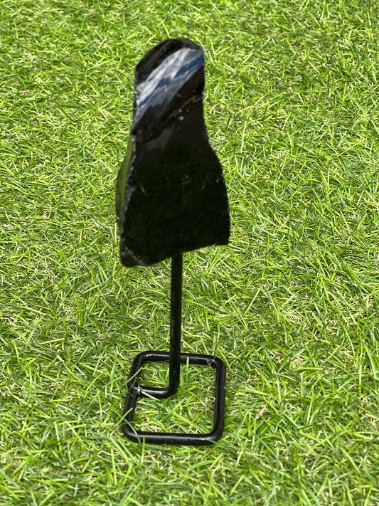 RAW BLACK OBSIDIAN ON STAND