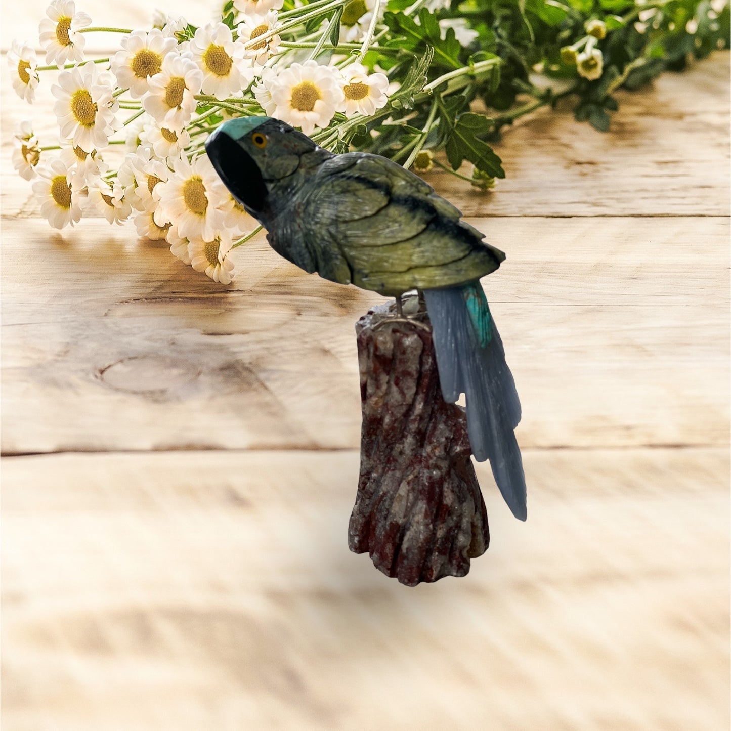 GREEN JADE AND ANGELITE PARROT
