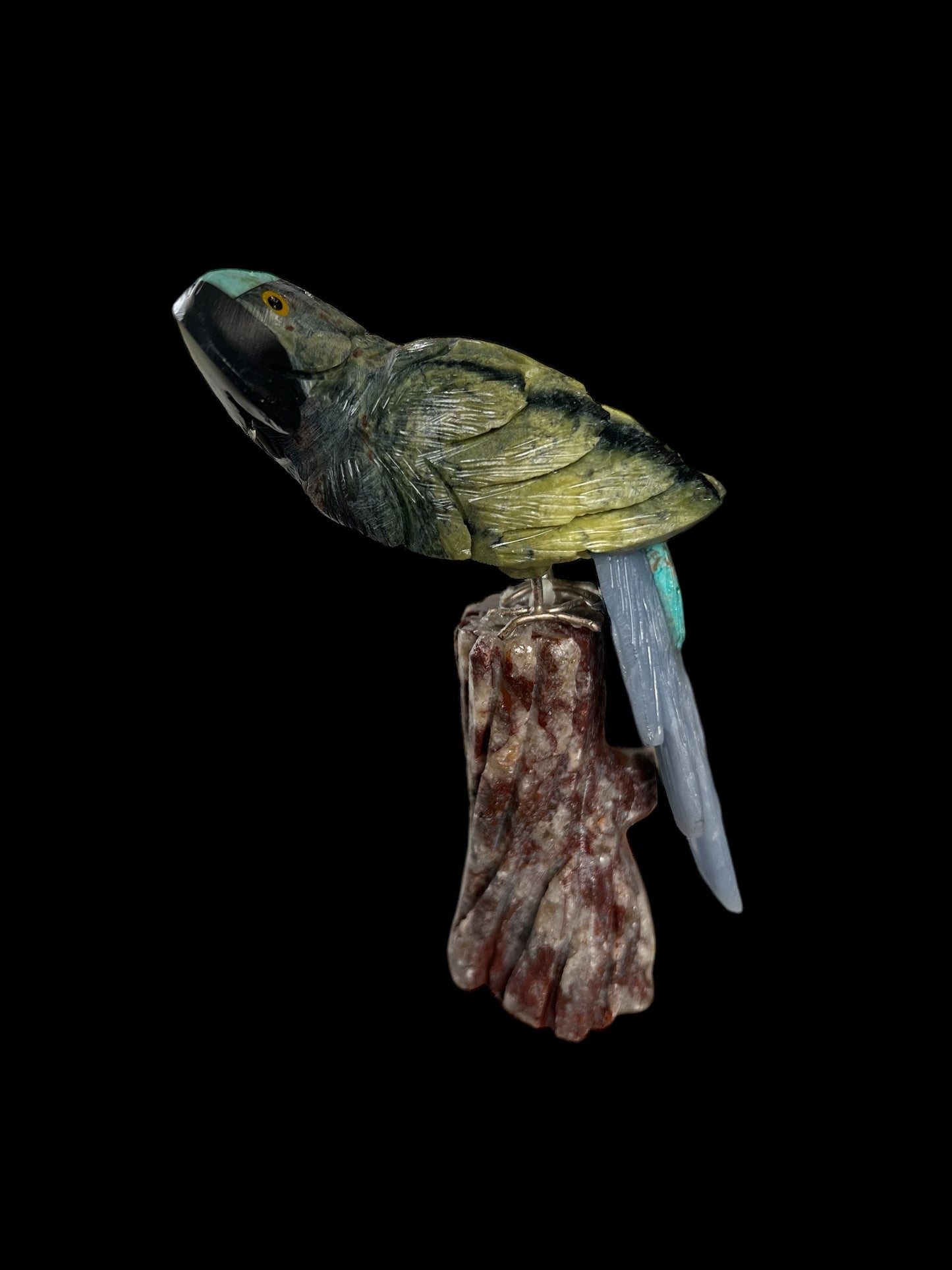 GREEN JADE AND ANGELITE PARROT