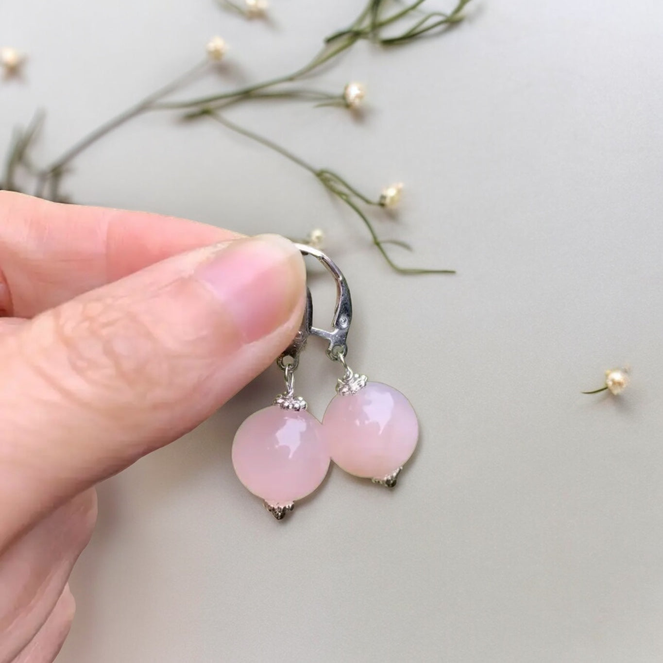 ROSE QUARTZ STERLING SILVER EARRINGS